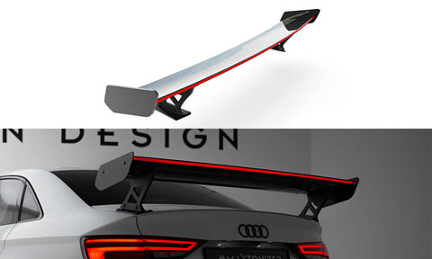 Maxton Design - Carbon Fiber Rear Wing with External Brackets Uprights + LED Audi A3 / A3 S-Line / S3 / RS3 Sedan 8V / 8V (Facelift) - Royal Body Kits