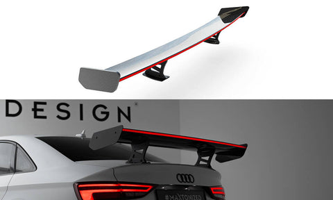 Maxton Design - Carbon Fiber Rear Wing with Internal Brackets Uprights + LED Audi A3 / A3 S-Line / S3 / RS3 Sedan 8V / 8V (Facelift) - Royal Body Kits